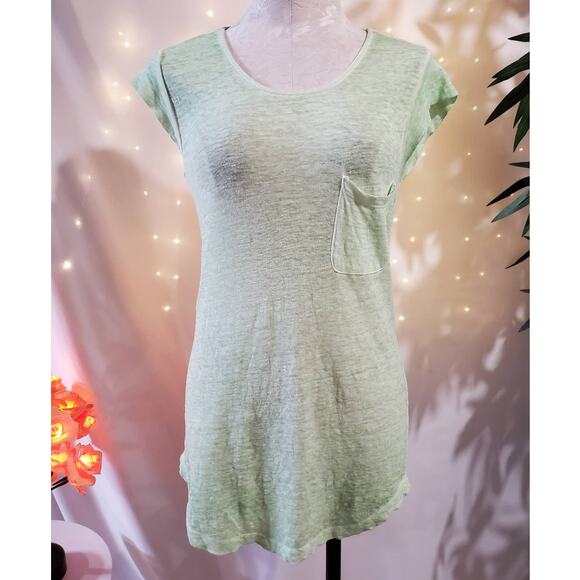 Joie Rancher D Linen Pocket Tee Burnout Womens Size XS Neon Lime Green Light Top - Picture 1 of 10